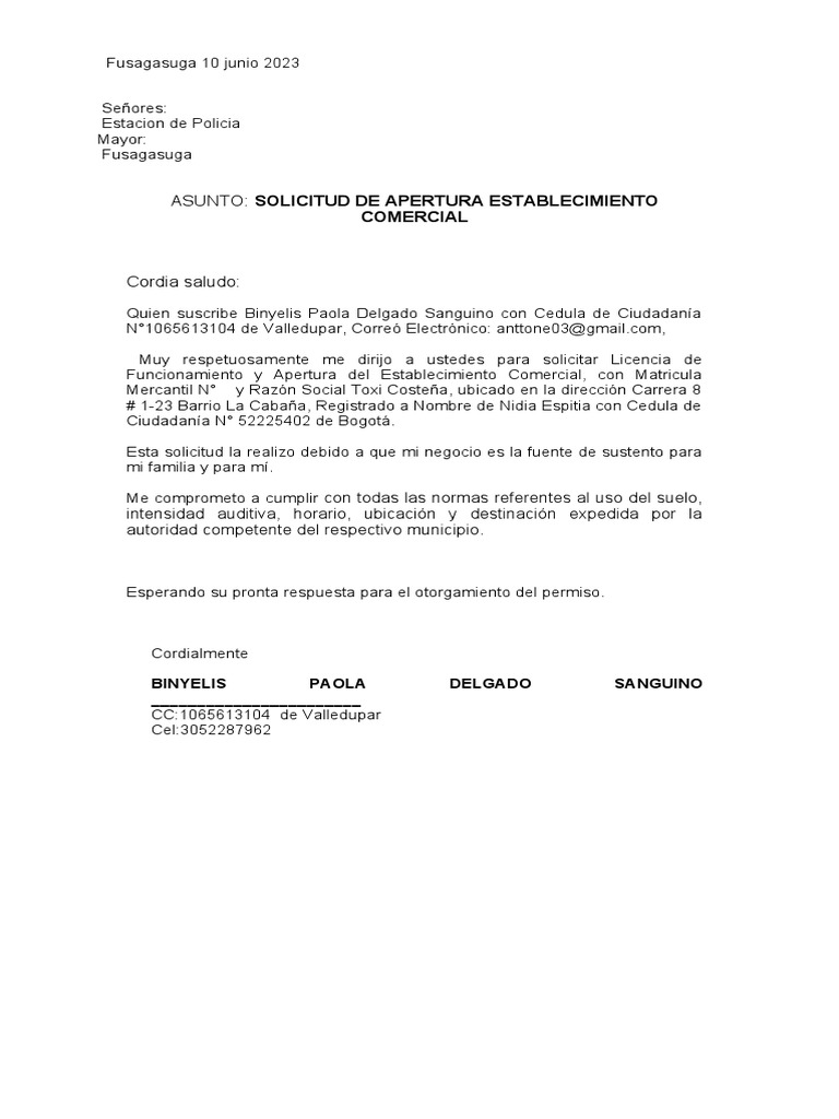 6257 Modelo de Solicitud para Apertura de Establecimientos Comerciales