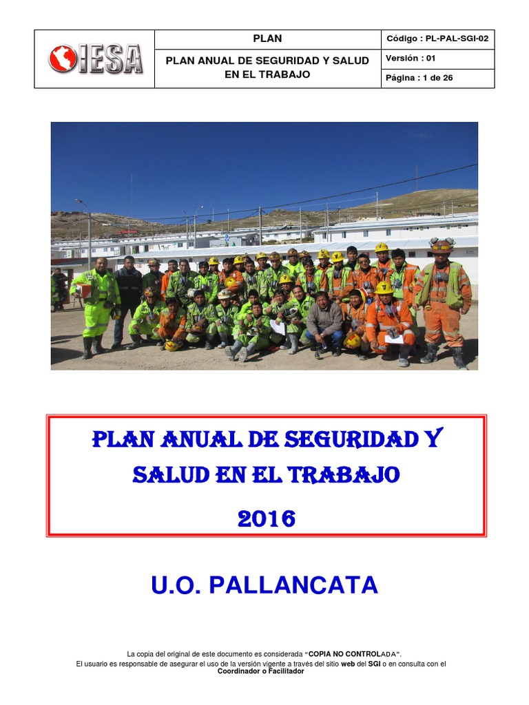 Plan Anual de Seguridad y Salud en El Trabajo 2016 - Pallancata | PDF ...