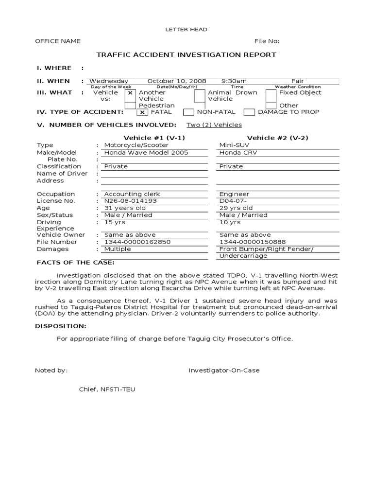 Traffic Accident Investigation Report | PDF | Traffic Collision | Vehicles