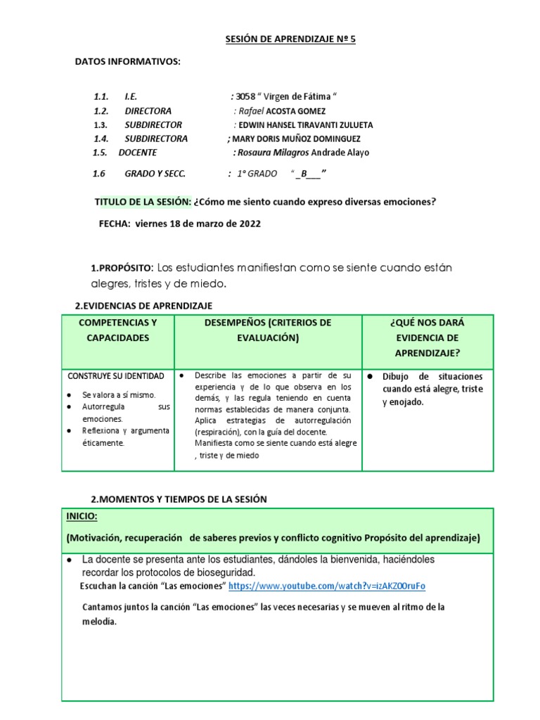 Expresión de Emociones en 1° Grado | PDF | Las emociones | Aprendizaje