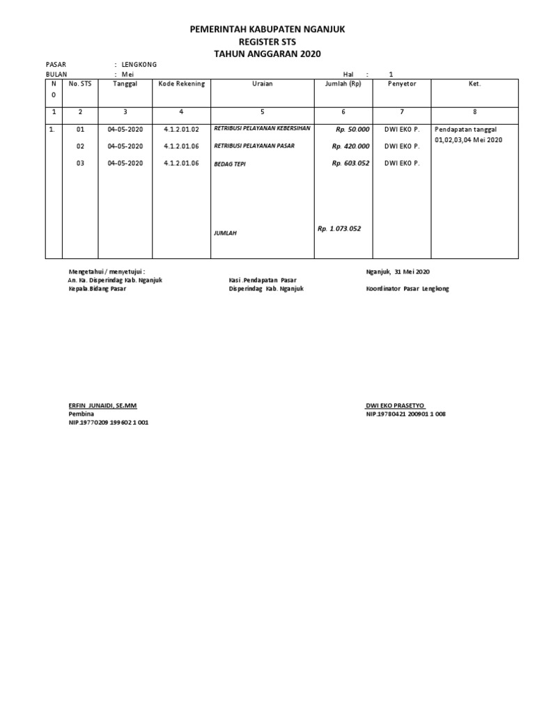 Register STS Pasar Lengkong 2020 | PDF