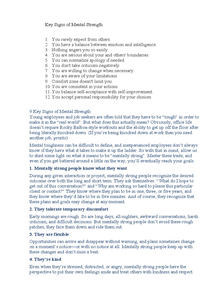 Key Signs of Mental Strength | PDF | Self Esteem | Feeling