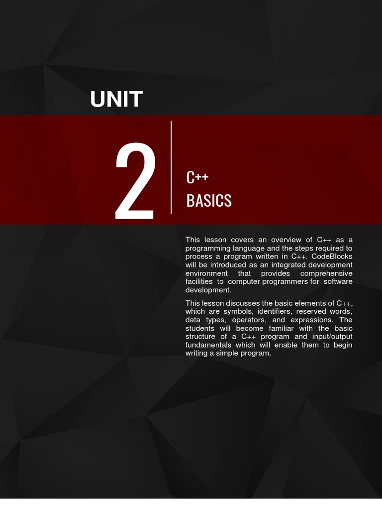 Unit-2 C++ Basics-Lesson 2 | PDF | Reserved Word | Integer (Computer ...