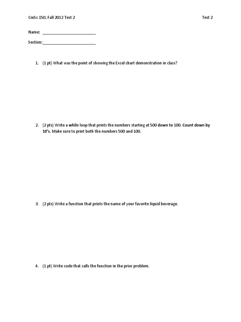Sample Test 2b | PDF | Computer Programming | Computing