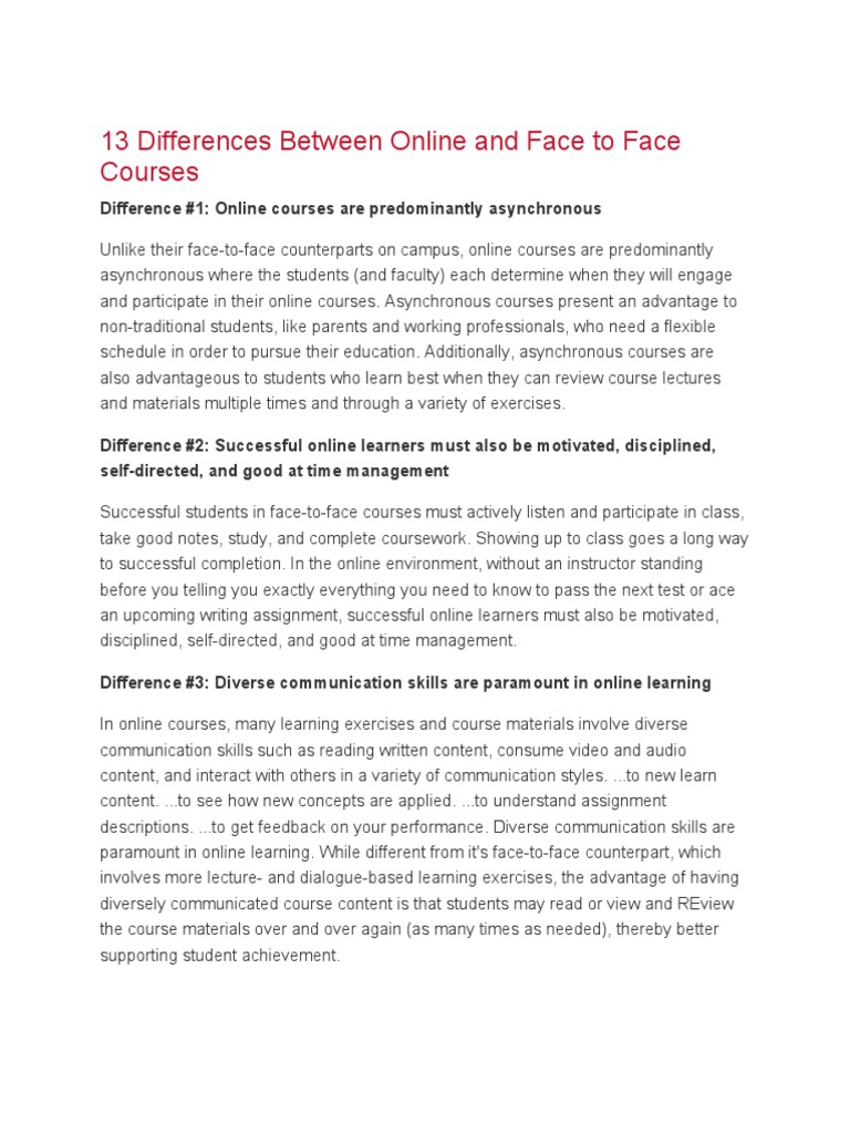 13 Differences Between Online and Face To Face Courses | PDF ...