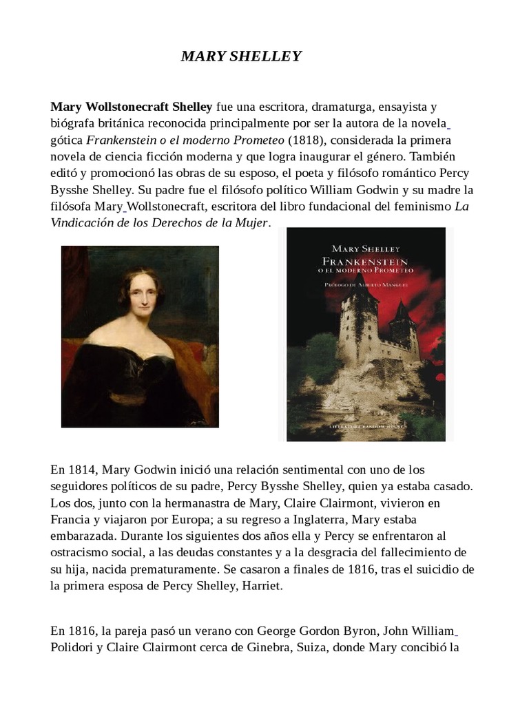 Biografía de Mary Shelley: Vida y Obra | PDF | Mary Shelley | Percy ...