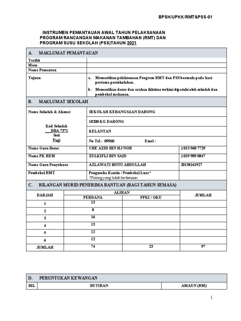 Pemantauan Program RMT dan PSS 2021 | PDF