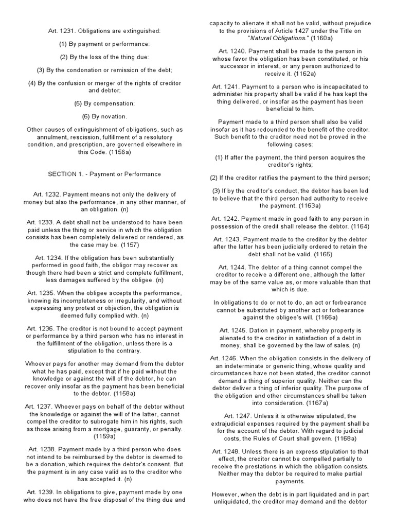 Civil Code PDF Payments Debt