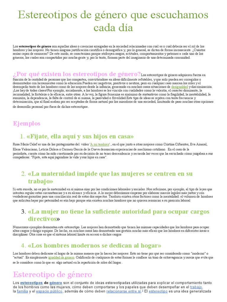 Ejemplos de estereotipos de género | PDF