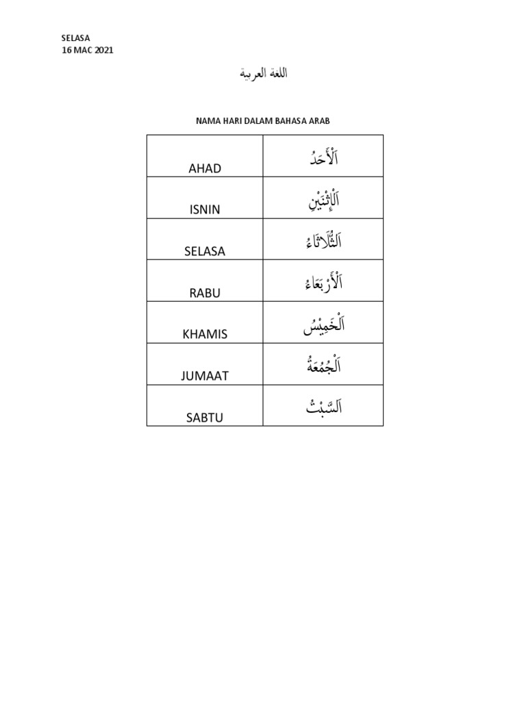 Bahasa Arab (Hari) | PDF
