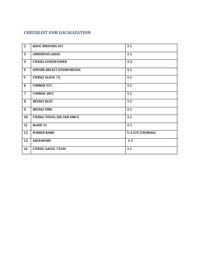 Checklist For Biopsy Breast | PDF