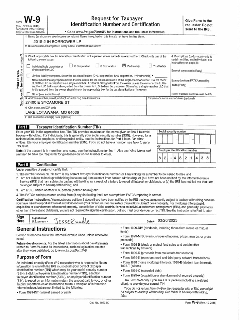 20182 Ih Borrower LP w9 PDF