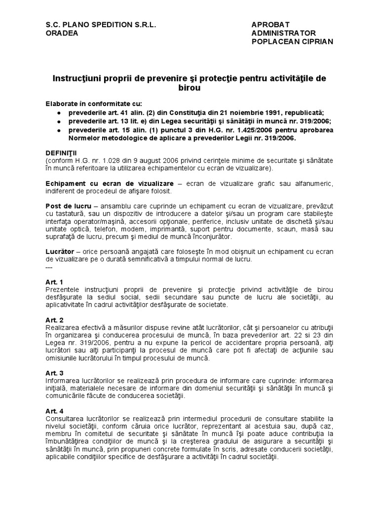 Instructiuni Proprii Pentru Activitatile de Birou | PDF
