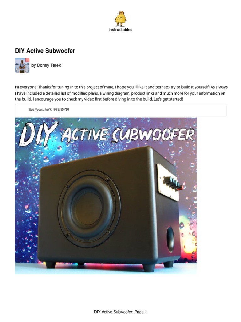 DIY Active Subwoofer Build With Integrated Amplifi PDF Loudspeaker