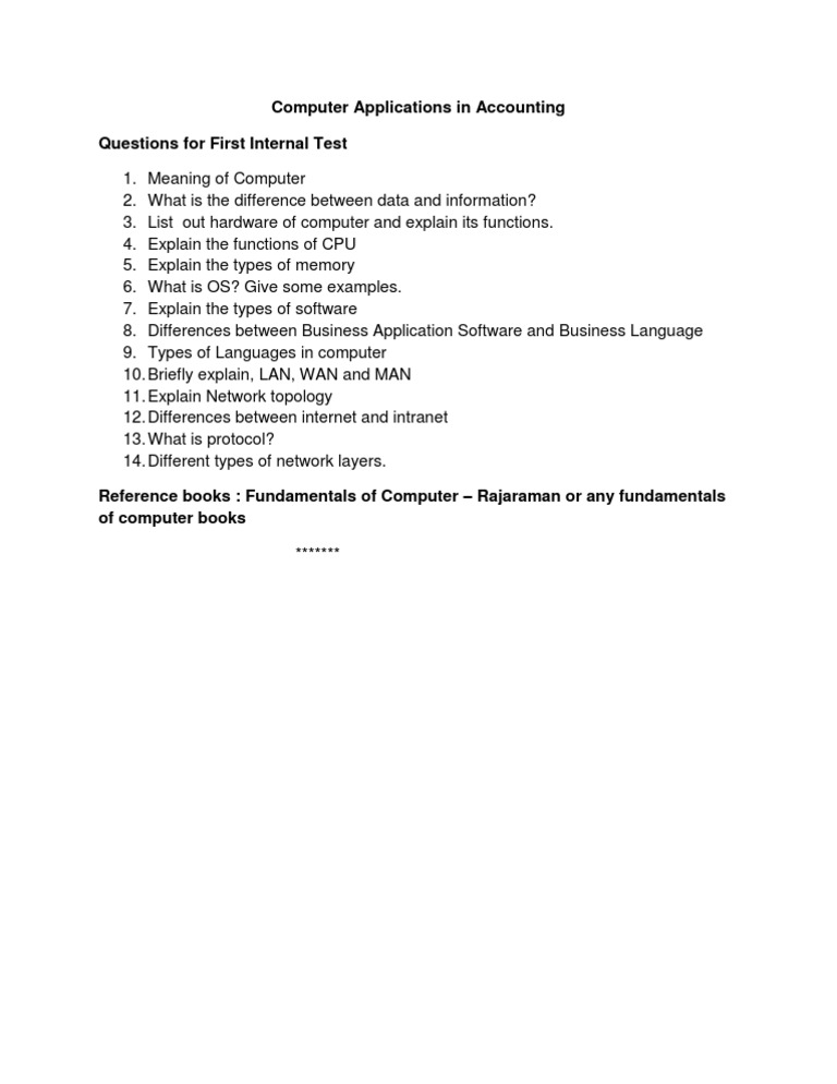 Computer Applications Test Questions | PDF | Computers