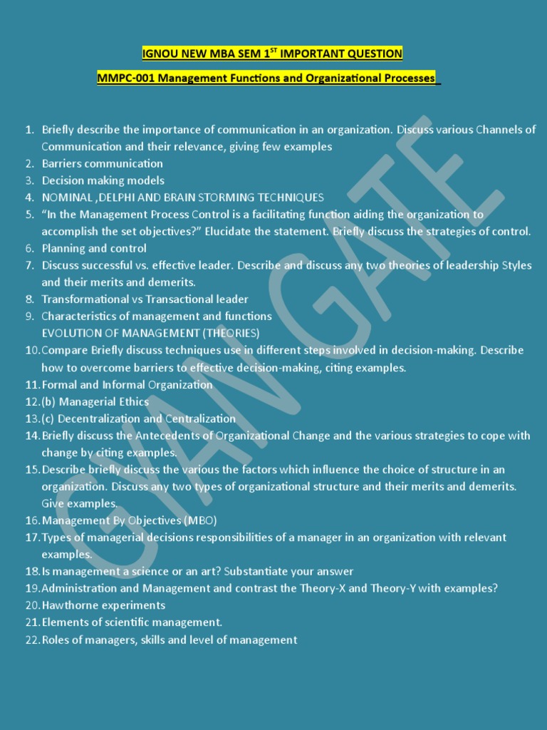 MMPC-001 Key Questions Overview | PDF | Self-Improvement