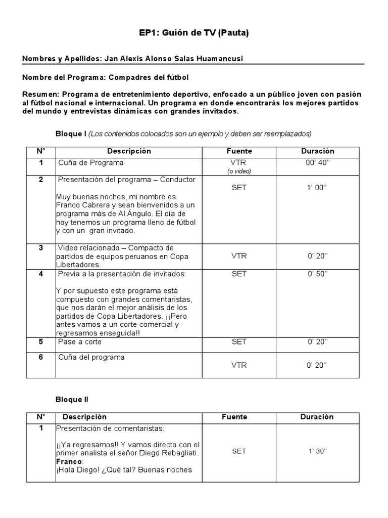 Modelo de Guion de TV PDF
