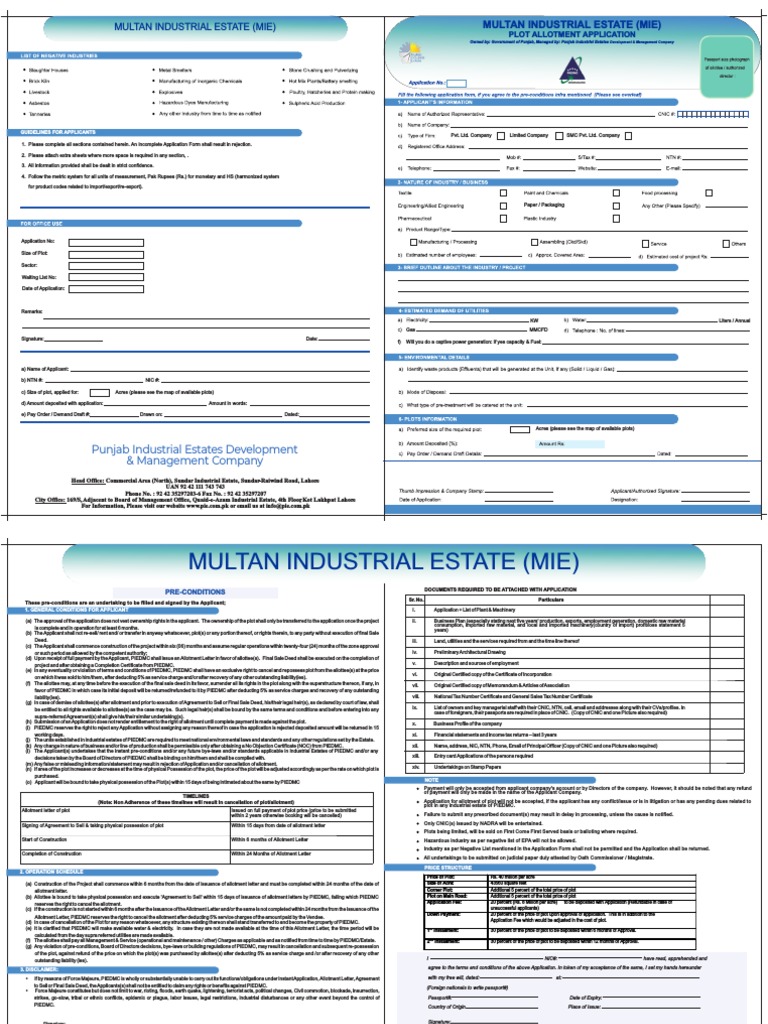 Multan Industrial Estate Application PDF