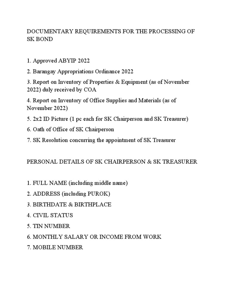 SK Bond Documentary Requirements | PDF | Technology & Engineering