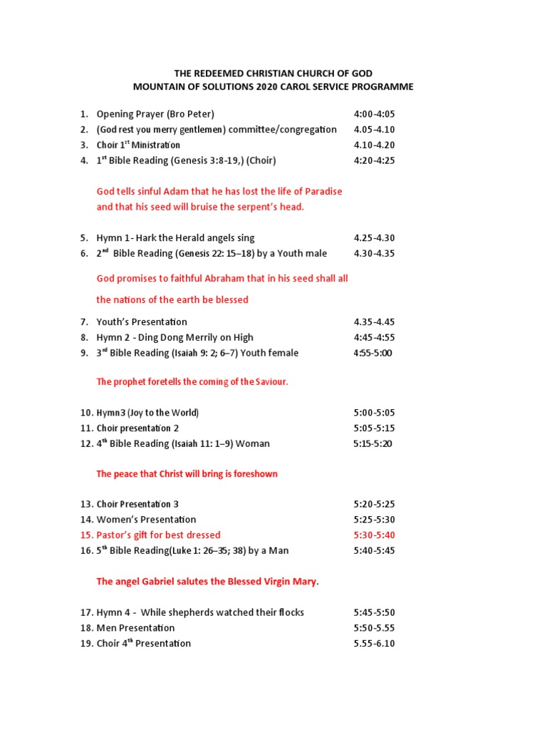 RCCG Mountain of Solutions Carol Program | PDF