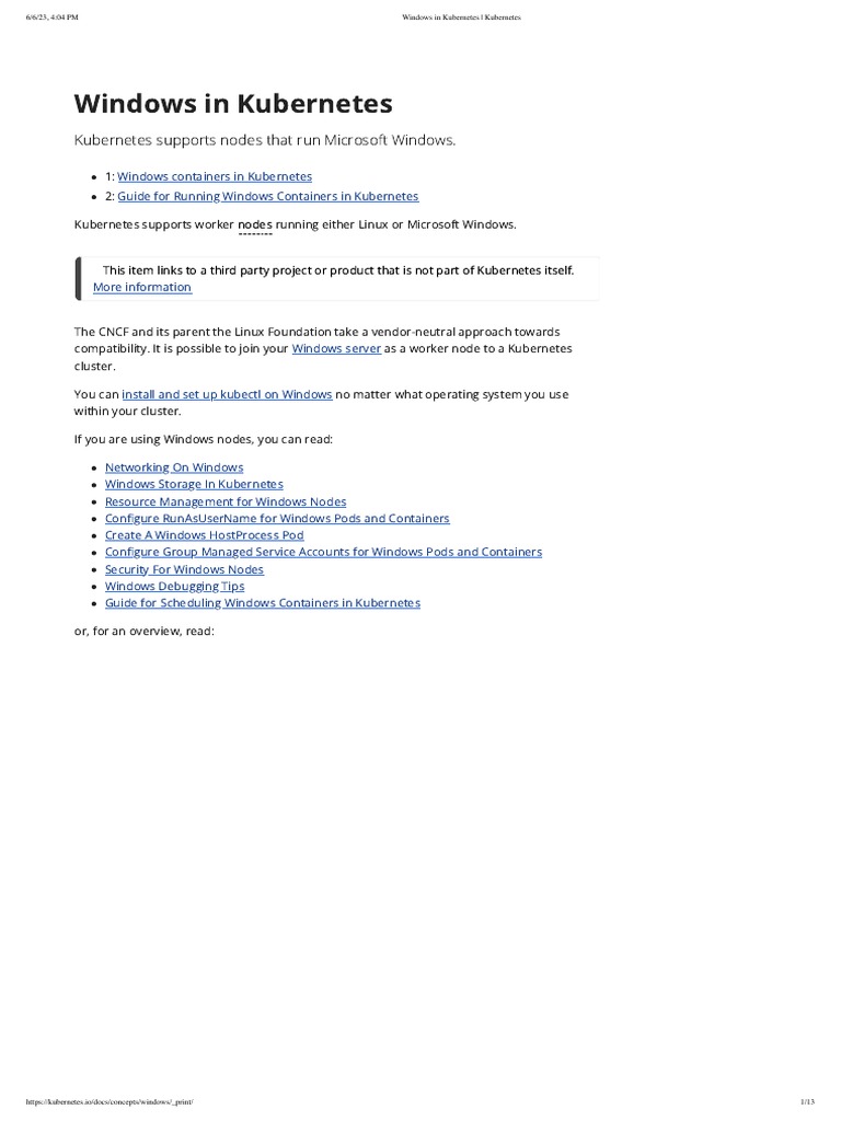 Windows in Kubernetes - Kubernetes | PDF | Microsoft Windows ...