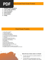 Final Exam Format & Pointers