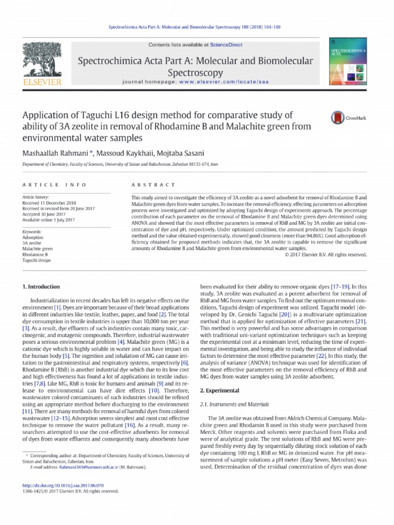 Application of Taguchi L16 design method for comparative study of ...