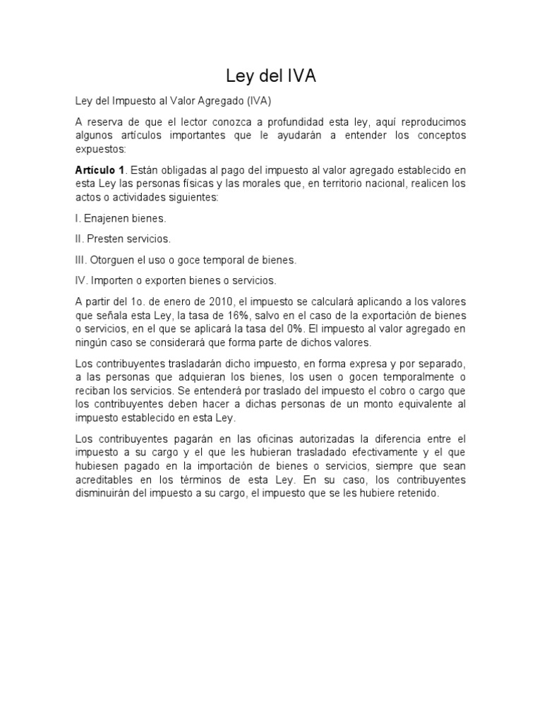 Ley Del Iva Pdf | Impuesto Al Valor Agregado Ley – OAPHT