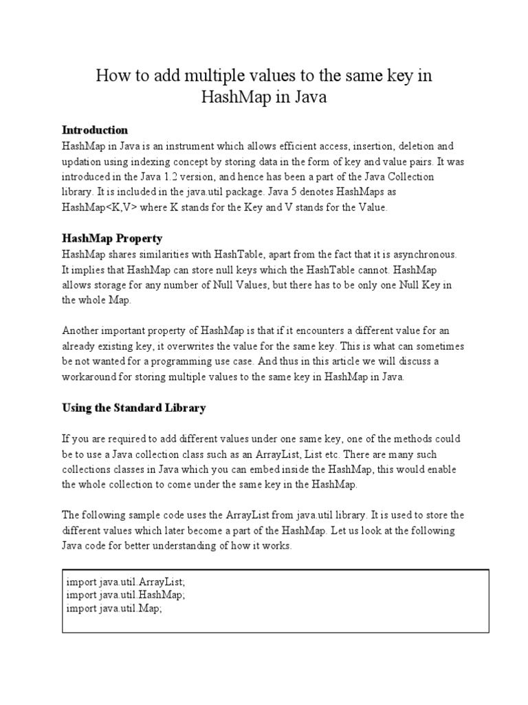How to add multiple values to same key pdf java programming