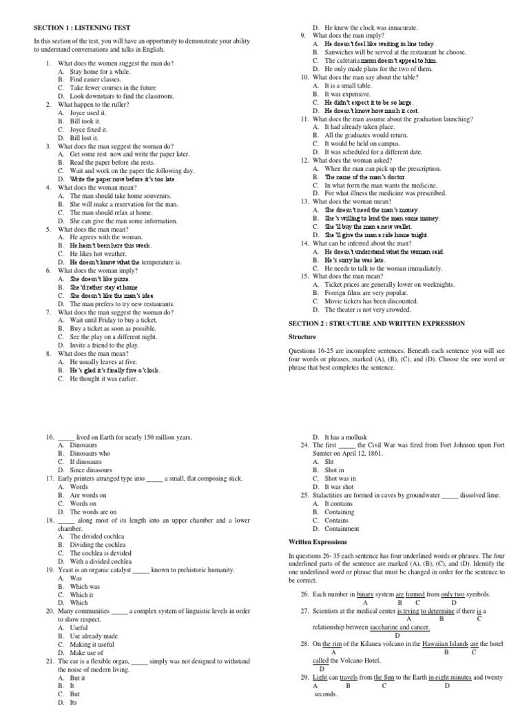 TOEFL Prediction Test 4 Pages (1) PDF Distillation Water