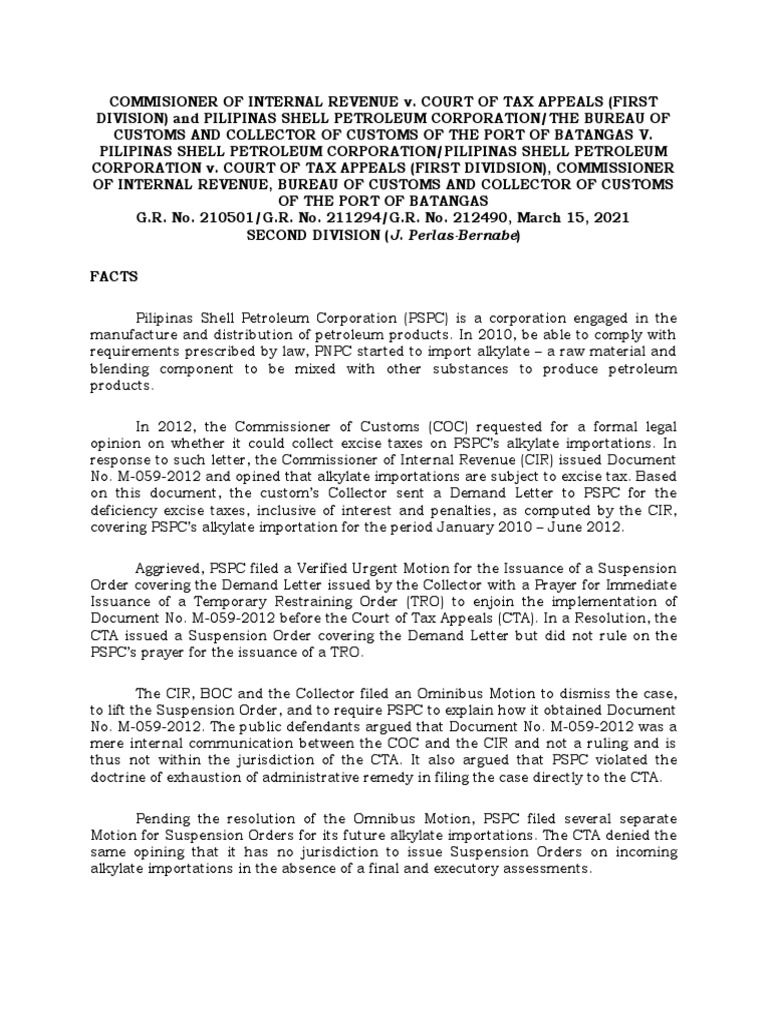 Commisioner of internal revenue v court of tax appeals first division