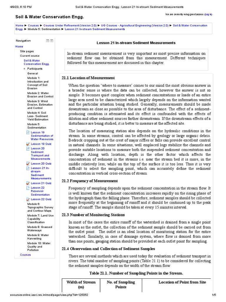 In-stream Sediment Measurement Techniques | PDF | Sediment | Force