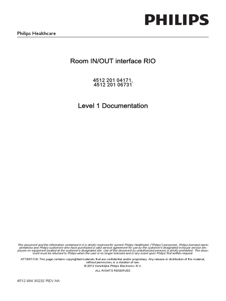 Room IN/OUT Interface RIO: Philips Healthcare | PDF | Electrostatic ...
