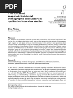 Pinsky 2015 the Sustained Snapshot- Incidental Ethnographic Encounters in Qualitative Interview Studies