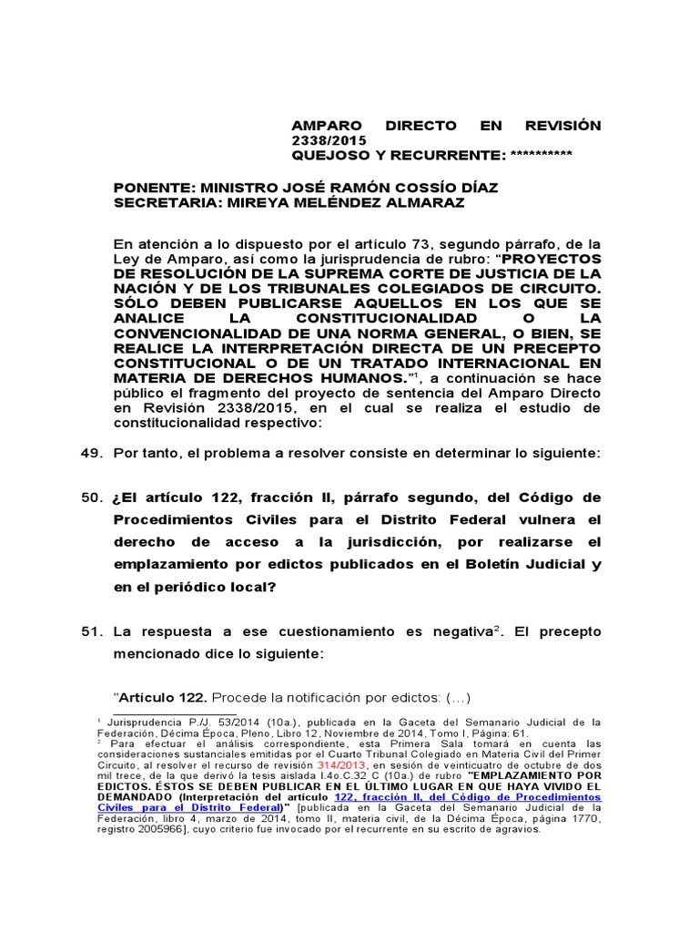 AMPARO DIRECTO EN REVISIÓN 2338-2015 | PDF | Demanda judicial | Ley ...