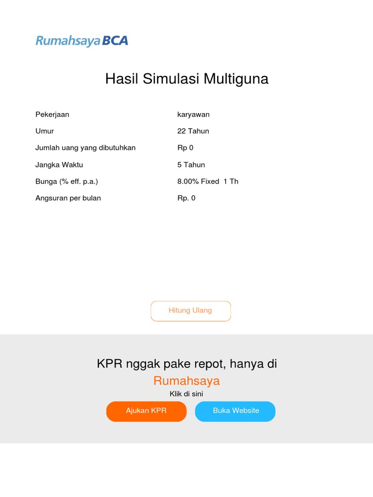 Hasil Simulasi KPR BCA Multiguna PDF