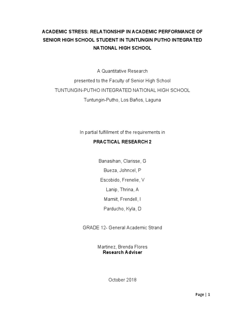 Academic Stress and Performance in SHS | PDF | Stress (Biology ...