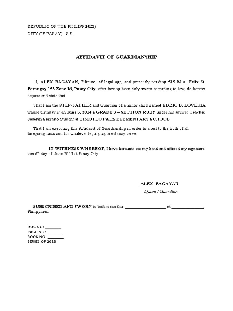 Affidavit of Guardianship for School | PDF | Foreign Language Studies ...