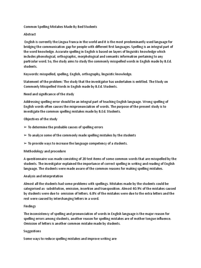 Common Spelling Mistakes Made Aby BEd Students | PDF | Spelling | Word