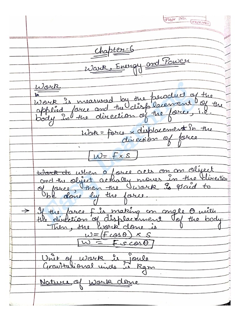 Work, Energy and Power Notes PDF