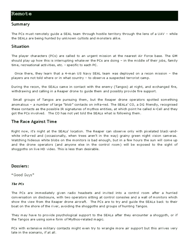 CoC - Delta Green - Adv - Remote | PDF | Unmanned Aerial Vehicle