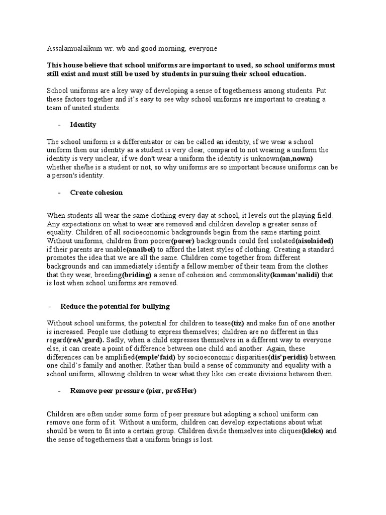 Debate School Uniforms PDF Social Psychology