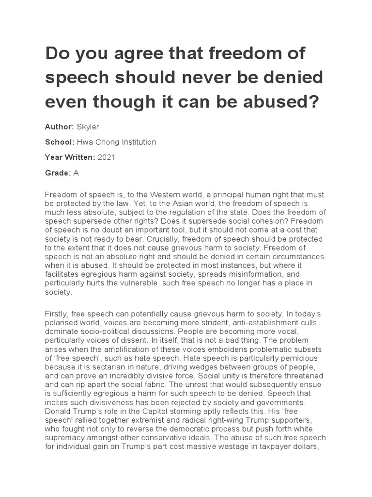 EGP Essay Specimen 2 PDF Freedom Of Speech Donald Trump