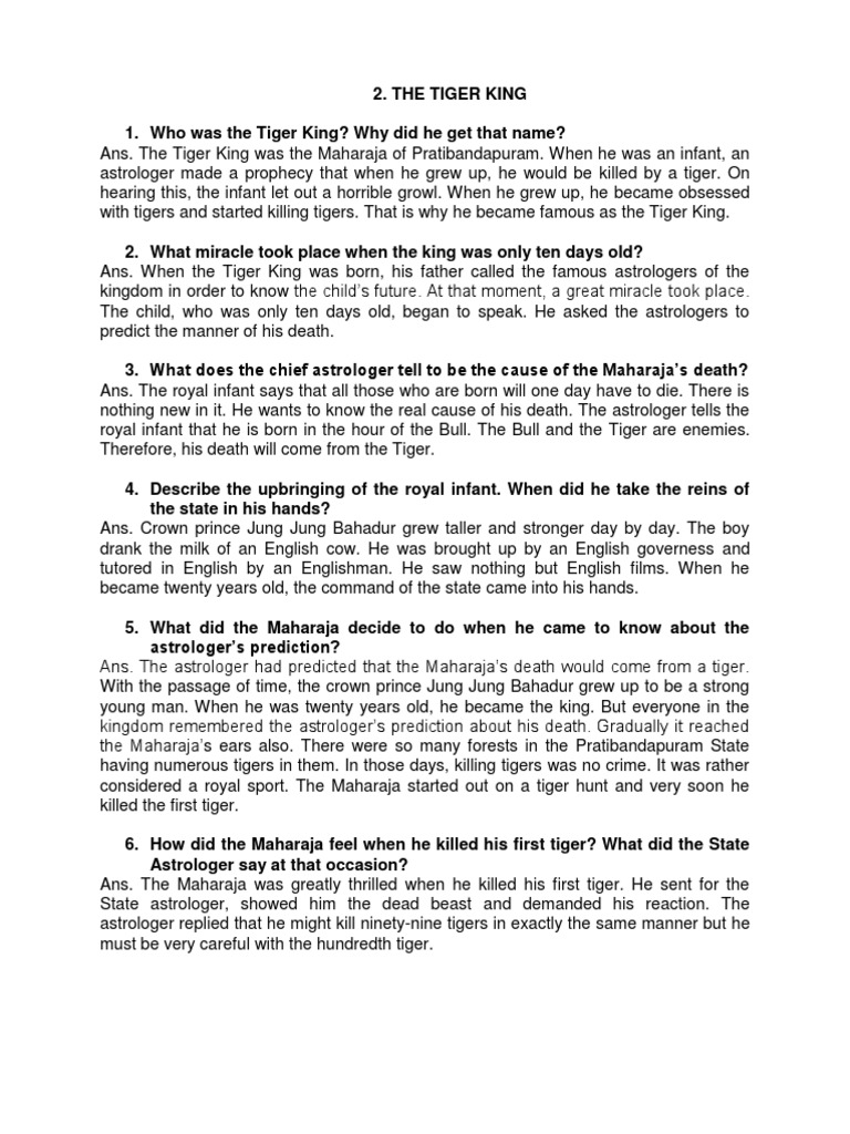 Tiger King: Class 12 Q&A Guide | PDF | Tiger