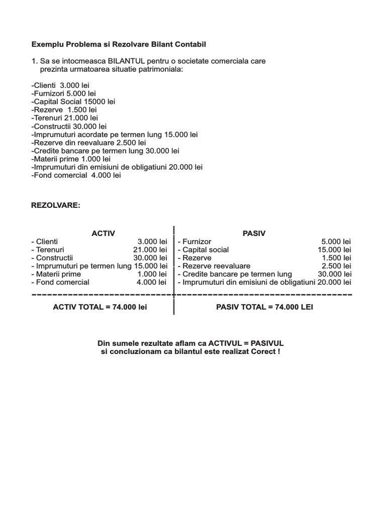 Exemplu Bilant Rezolvat | PDF