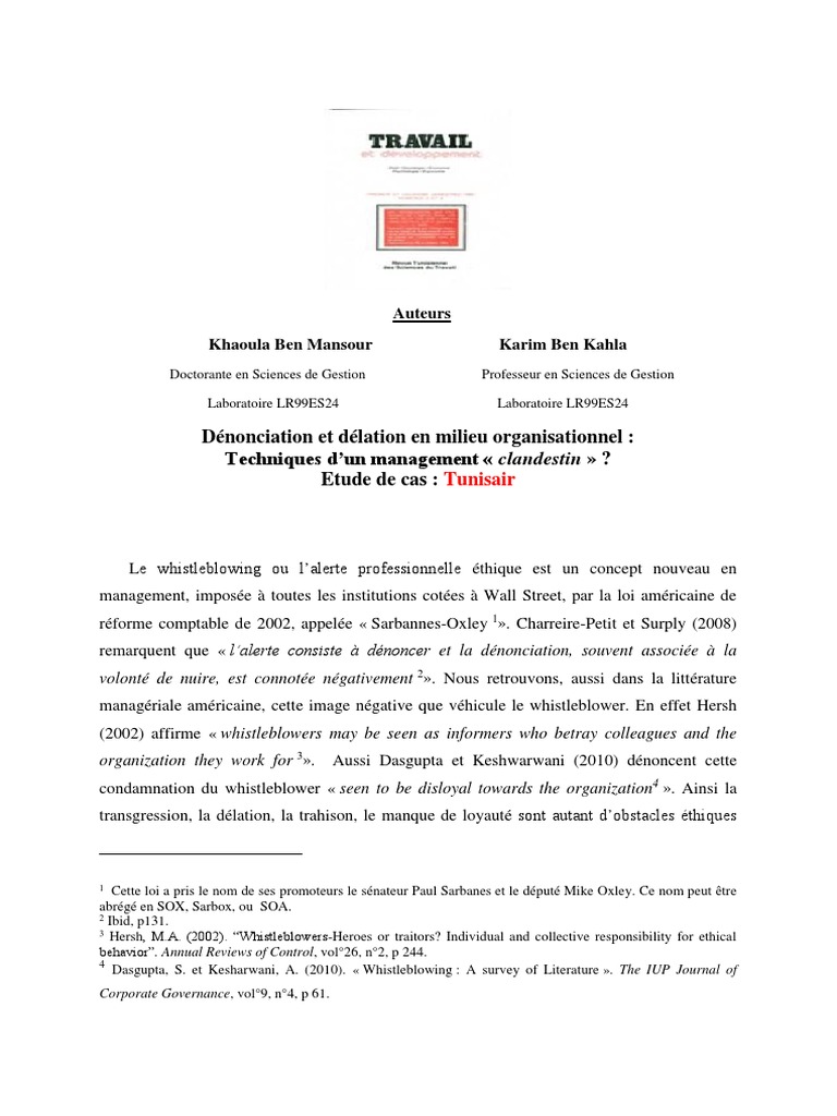 Dénonciation et délation en management | PDF | Lanceur d'alerte