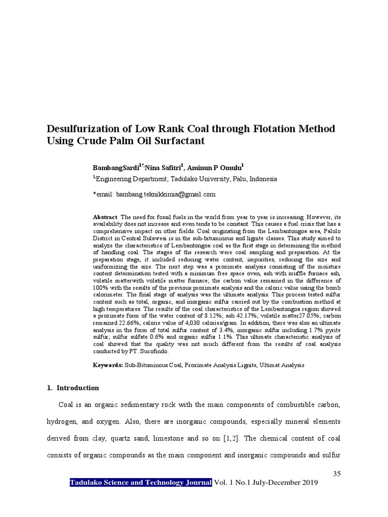 Desulfurization of Lignite Coal Using CPO | PDF | Science & Mathematics