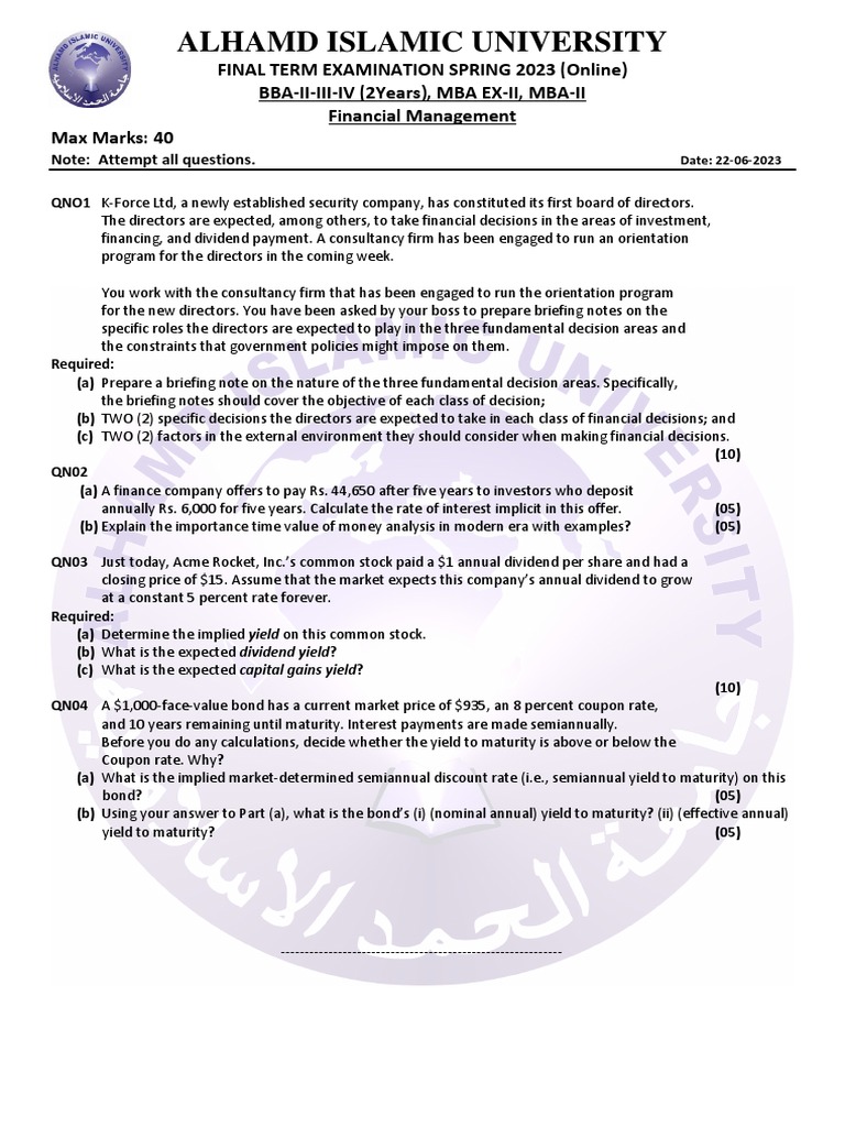 Financial Management Online Pdf Yield Finance Bonds Finance