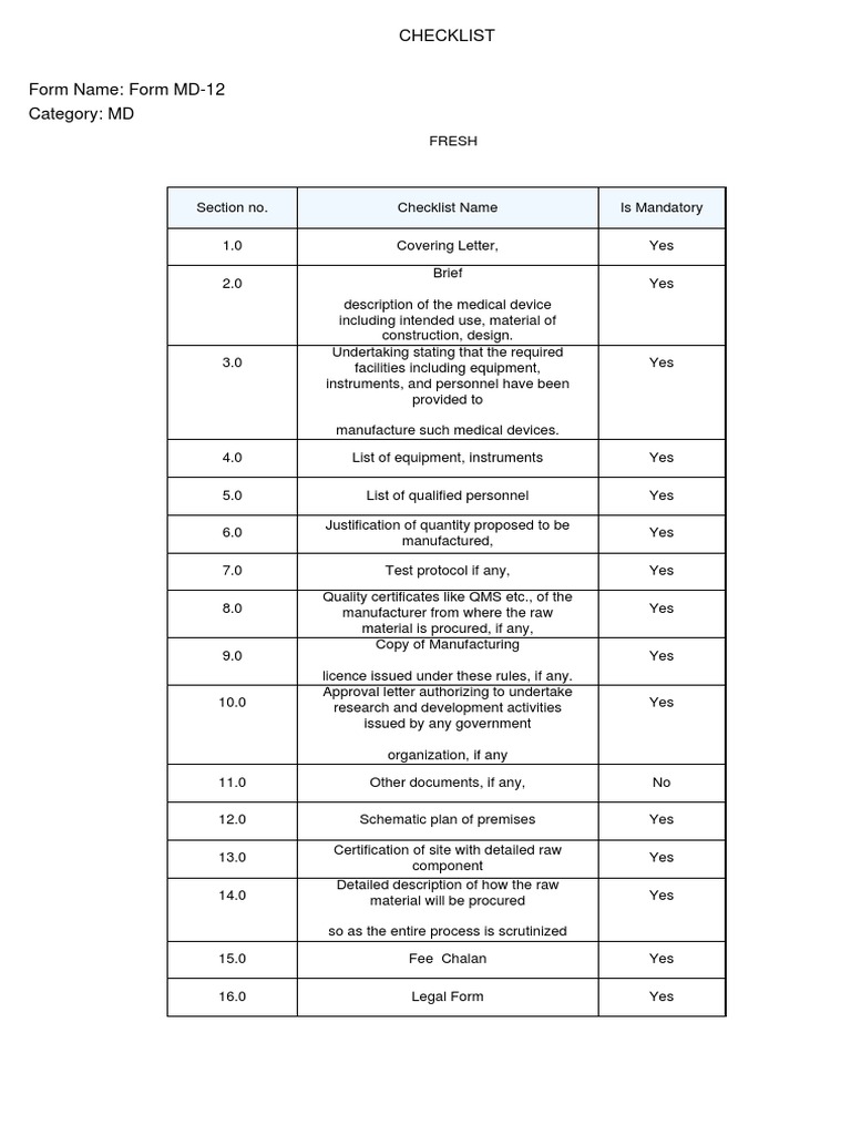 ReportChecklist 6 PDF Medical Device Quality Management System