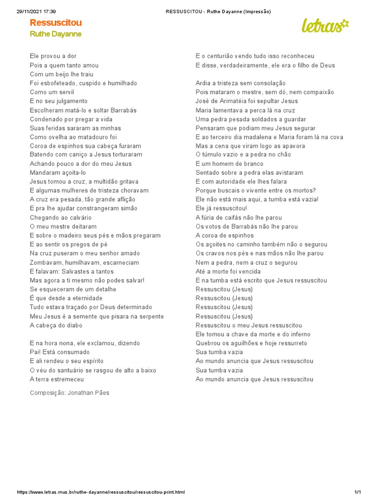 RESSUSCITOU - Ruthe Dayanne (Impressão) | PDF | Jesus
